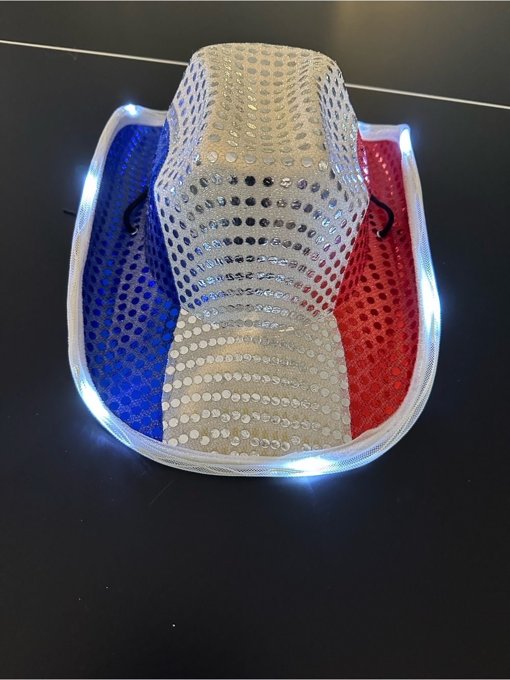 Sequin LED Tricolor Cowboy Hat - Silver, Blue & Red
